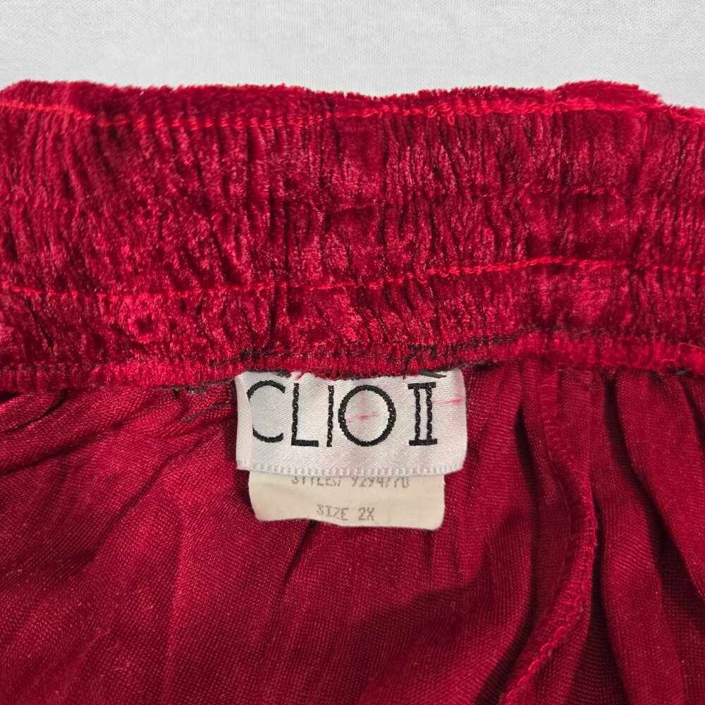 U.S.A Vintage CLIO II 80s Y2K Red Shiny Velvet Tiered Flowy Maxi Skirt Women 2X. - Picture 11 of 17
